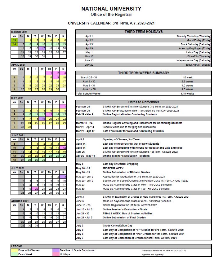 UniversityCalendar3rdAYTerm20202021 National University