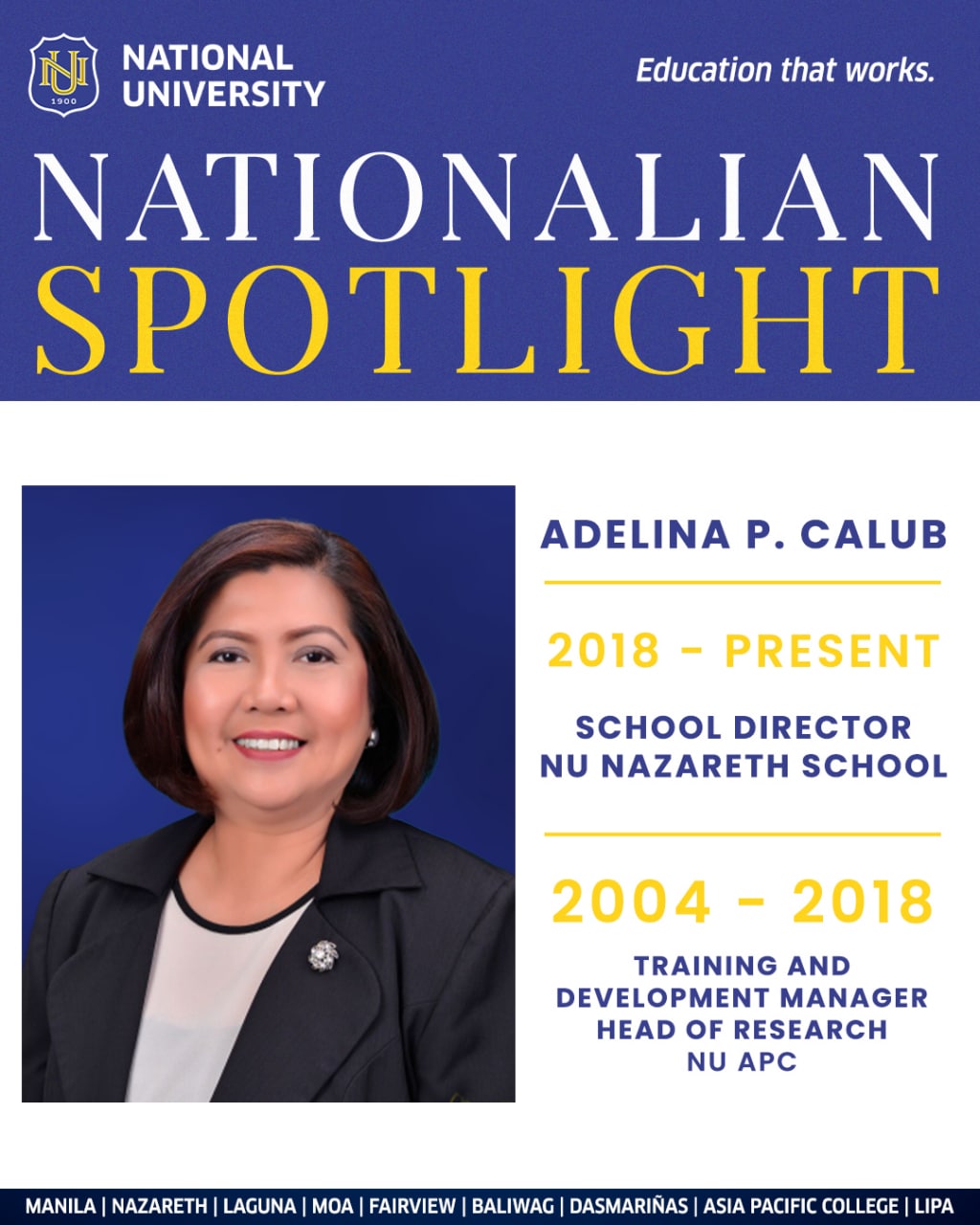 NU Nazareth School Director – Adelina P. Calub | National University